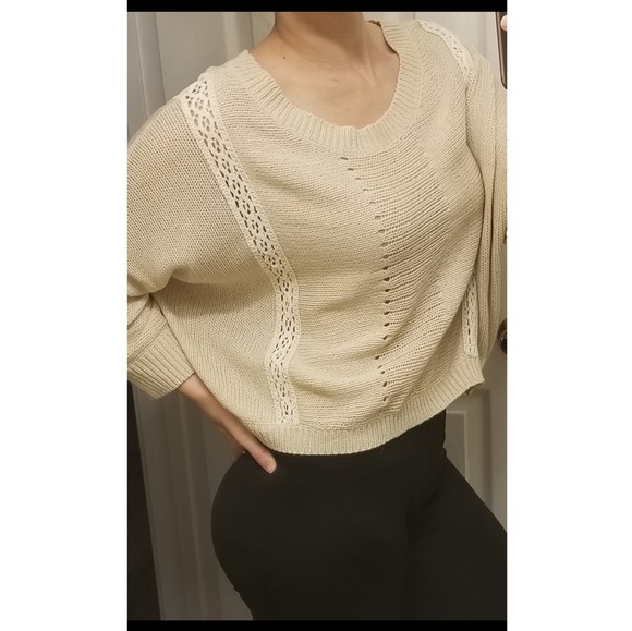 Miss Me Sweaters - 🌵Miss Me Crochet Beige Sweater Top Loose Crop L